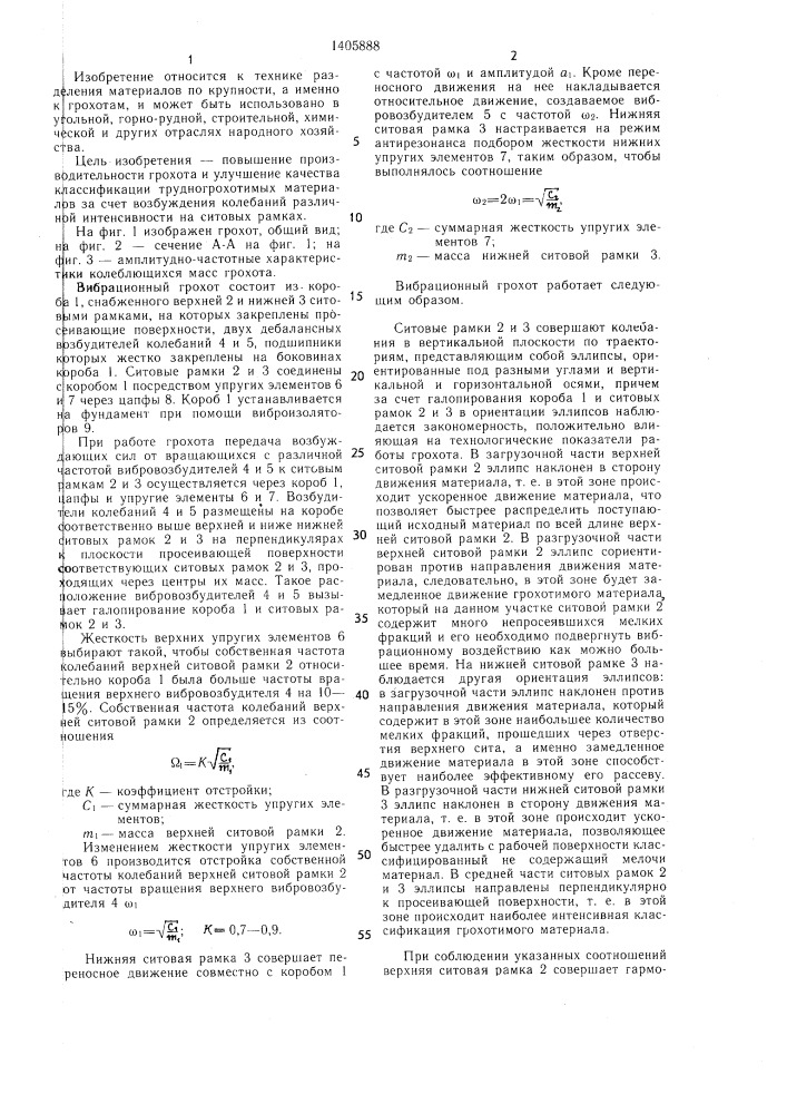 Вибрационный грохот (патент 1405888)