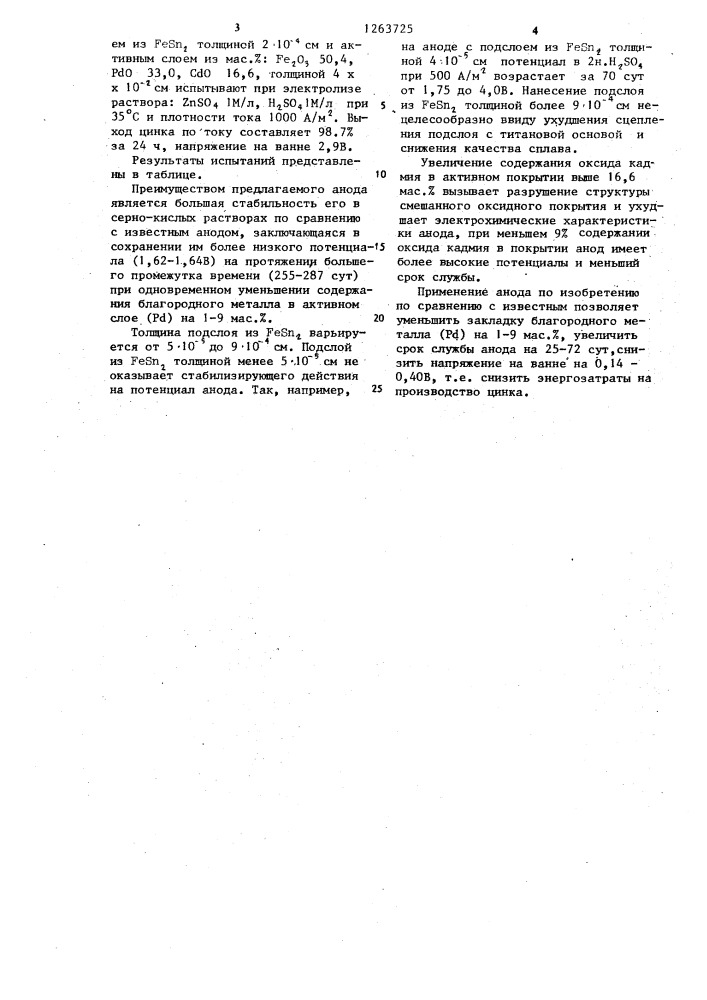 Анод для электроосаждения цинка из серно-кислых растворов (патент 1263725)