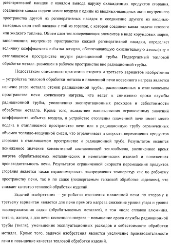 Способ тепловой обработки металла в пламенной печи прямого или косвенного нагрева (варианты), способ сжигания смеси жидкого или газообразного топлива и нагретого воздуха в пламенной печи прямого или косвенного нагрева, устройство отопления (варианты) и регенеративная насадка (варианты) для осуществления способов (патент 2324745)