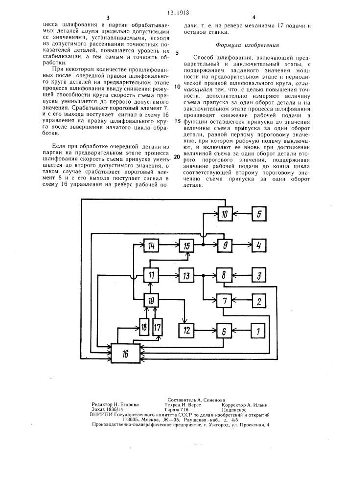 Способ шлифования (патент 1311913)