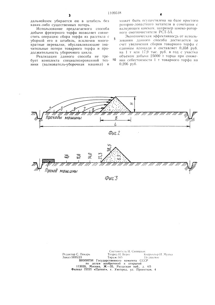 Способ добычи фрезерного торфа (патент 1109518)