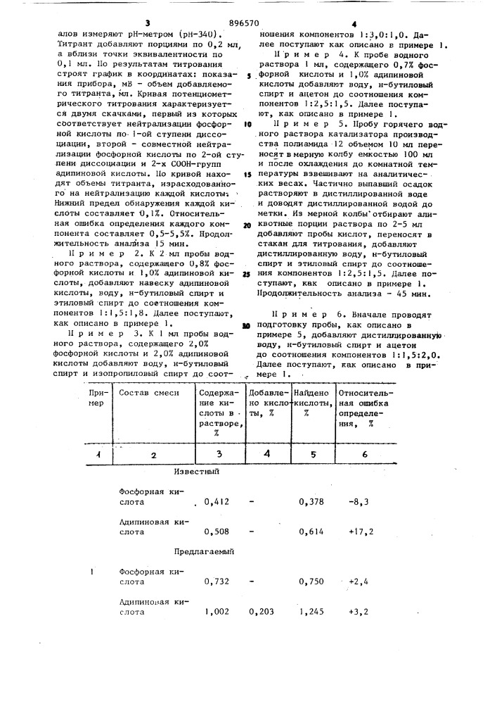 Способ раздельного определения фосфорной и адипиновой кислот в их смеси (патент 896570)