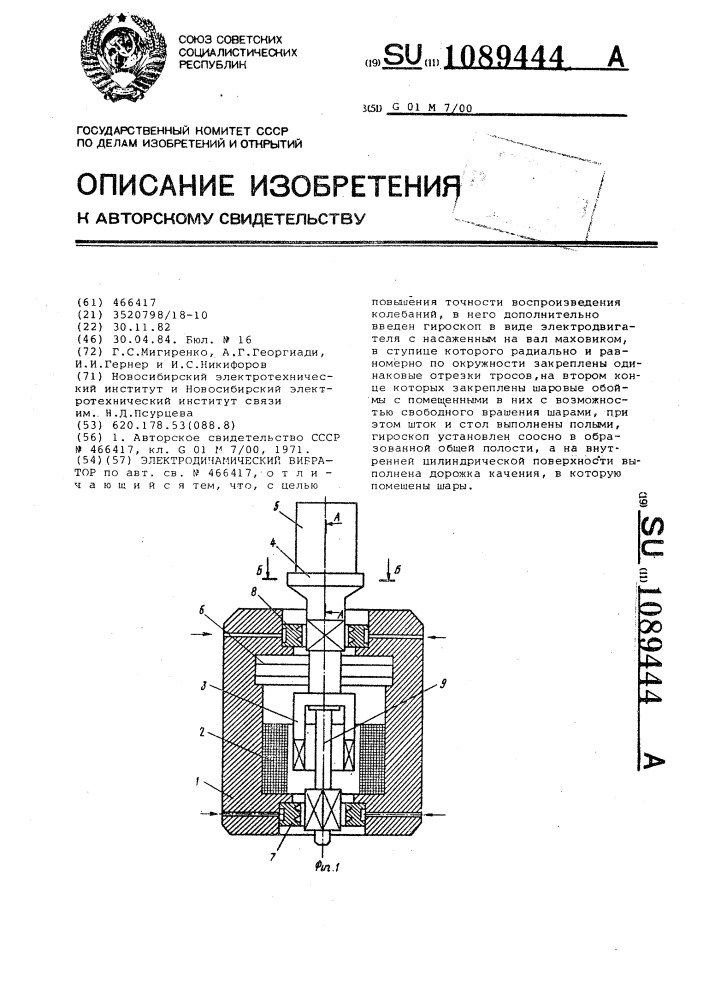 Электродинамический вибратор (патент 1089444)