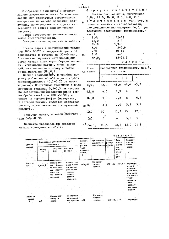Стекло для покрытия (патент 1328321)