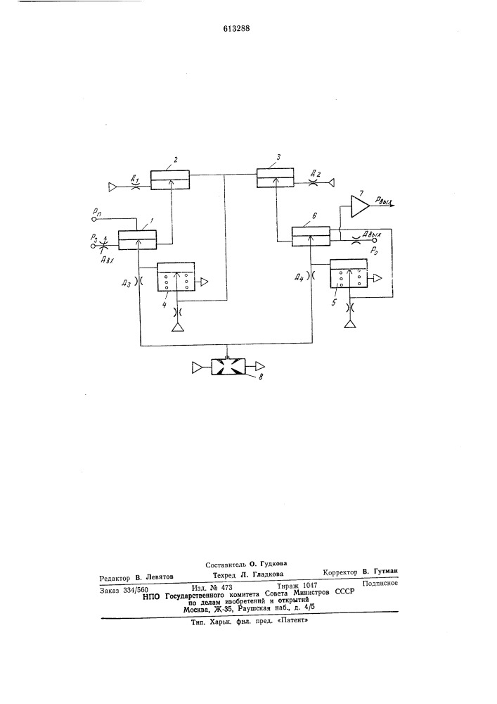 Пневматический пропорциональный регулятор (патент 613288)