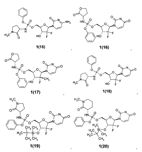 Замещенные (2r,3r,5r)-3-гидрокси-(5-пиримидин-1-ил)тетрагидрофуран-2-илметил арил фосфорамидаты (патент 2553996)