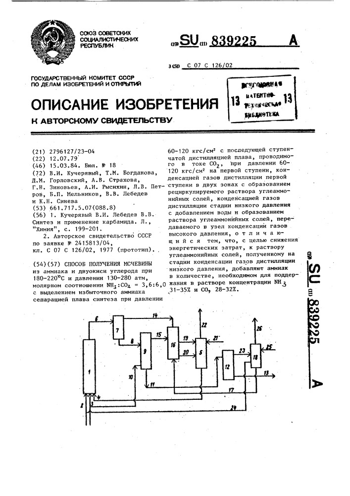 Способ получения мочевины (патент 839225)