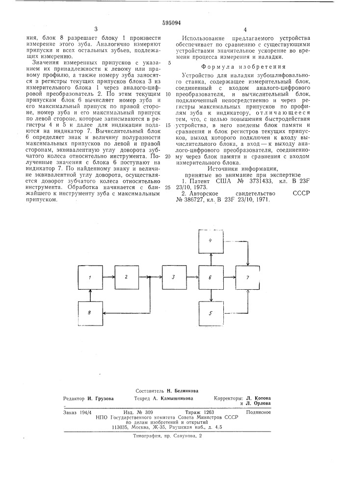 Устройство для наладки зубошлифовального станка (патент 595094)