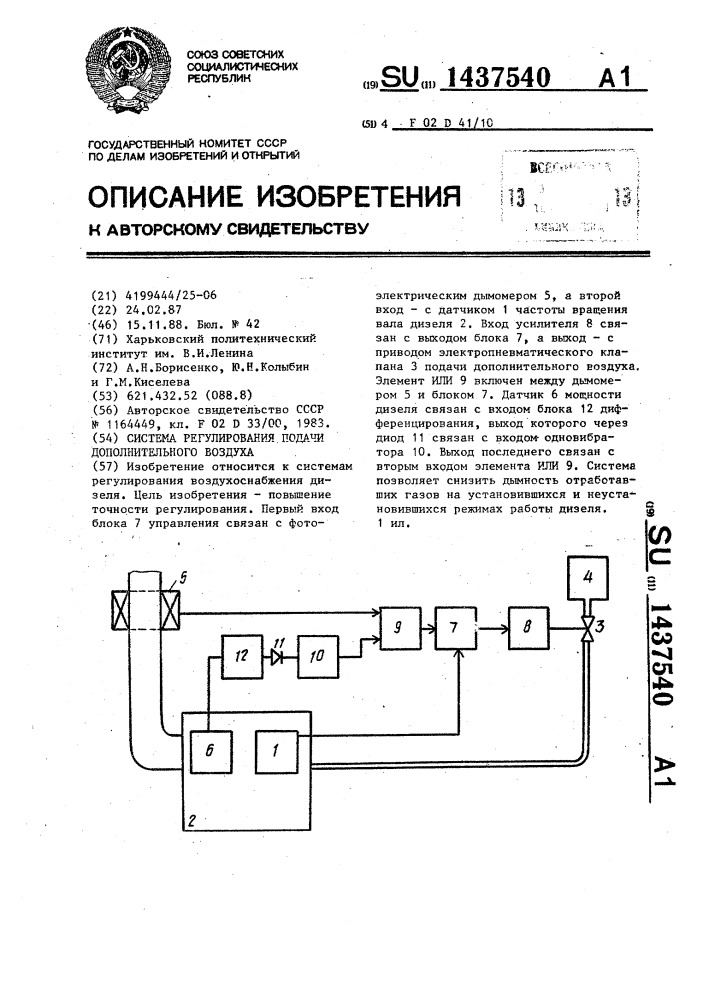 Система регулирования подачи дополнительного воздуха (патент 1437540)