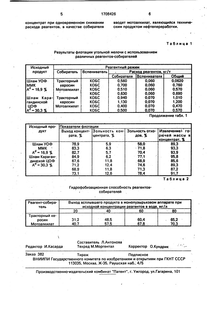 Способ флотации угля (патент 1708426)