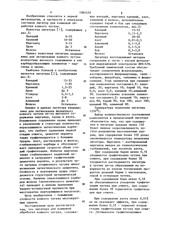 Лигатура для ковшовой обработки ковкого чугуна (патент 1084329)
