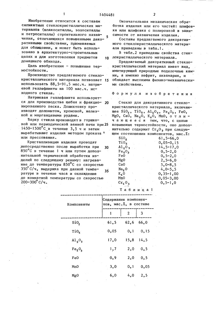 Стекло для декоративного стеклокристаллического материала (патент 1404481)