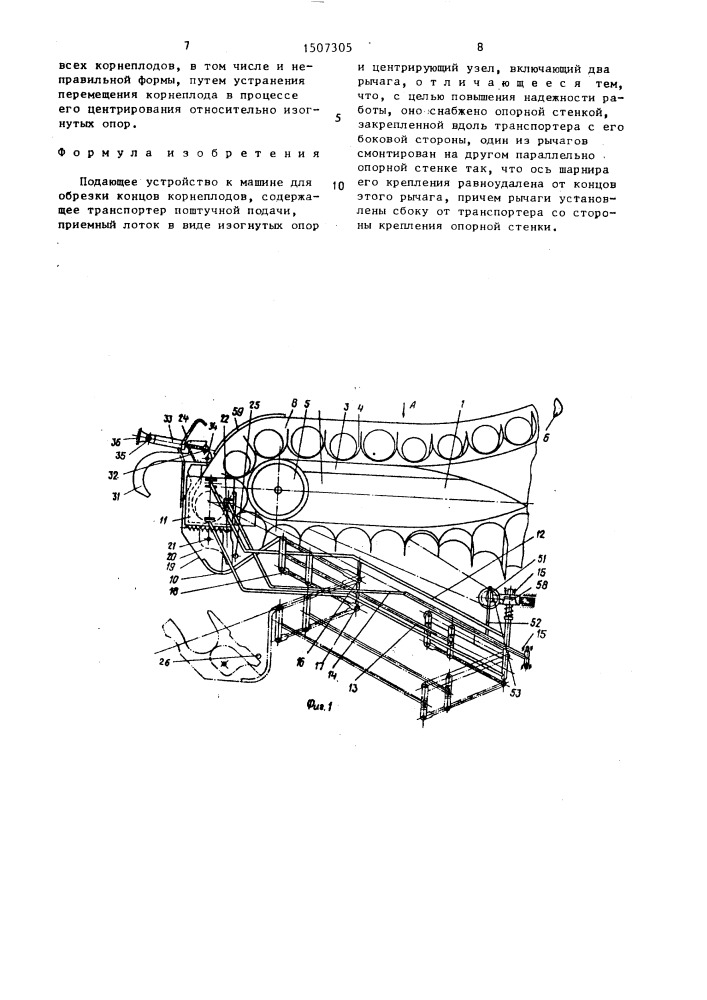 Подающее устройство к машине для обрезки концов корнеплодов (патент 1507305)