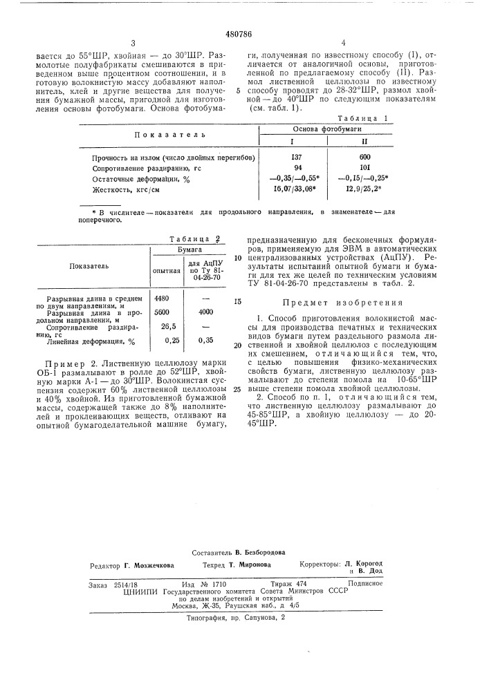 Способ приго овления волокнистой массы (патент 480786)