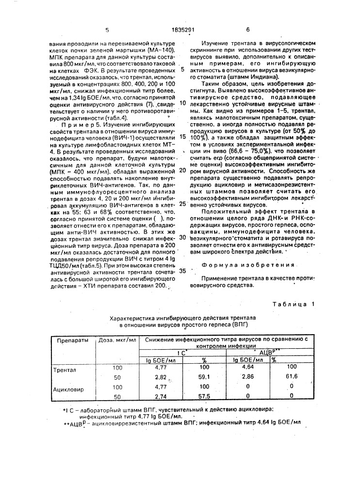 Противовирусное средство (патент 1835291)