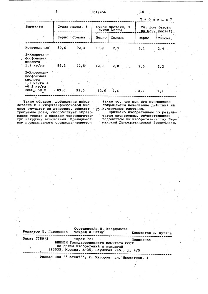 Средство для регулирования роста растений (патент 1047456)