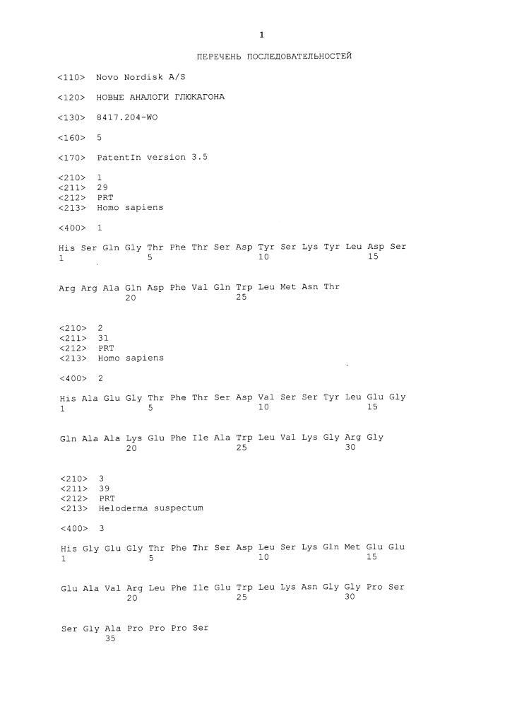 Новые аналоги глюкагона (патент 2610175)