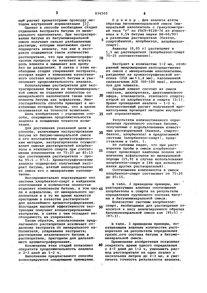 Способ определения группового состава биту-ma b битумоминеральных композициях (патент 834505)