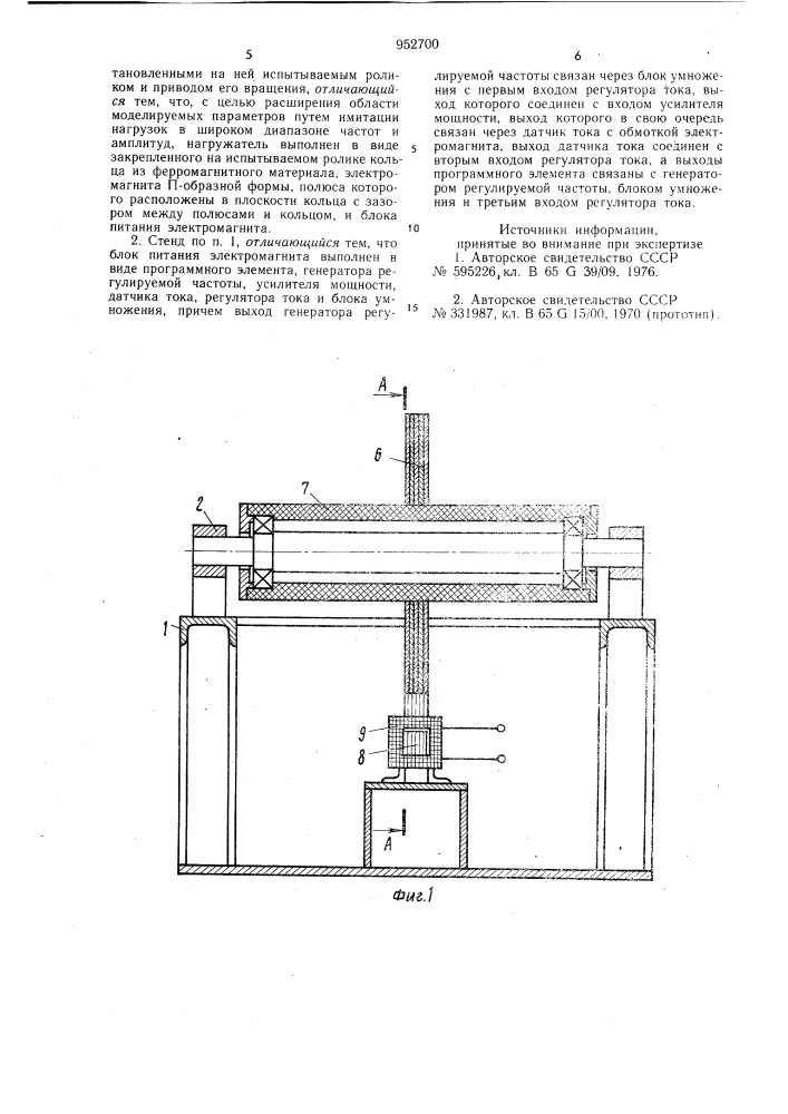 Стенд для испытания ролика конвейера (патент 952700)