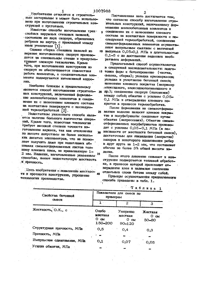 Способ изготовления строительных конструкций (патент 1007988)