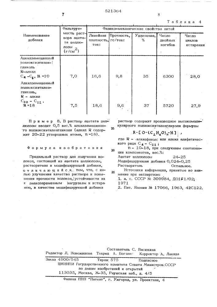 Прядильный раствор (патент 521364)