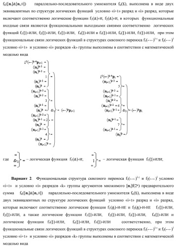 Функциональная структура сквозного переноса f1(  )i+1 и f2(  )i условно &quot;i+1&quot; и условно &quot;i&quot; разрядов &quot;k&quot; группы аргументов множимого [ni]f(2n) предварительного сумматора f ([ni]&amp;[ni,0]) параллельно-последовательного умножителя f ( ) (варианты) (патент 2445680)