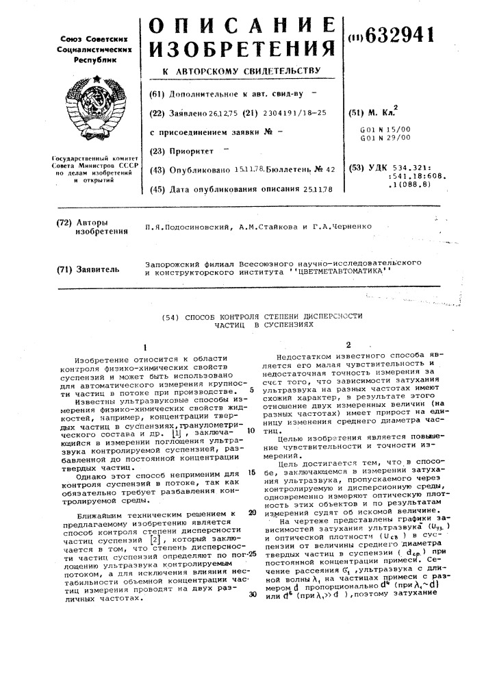 Способ контроля дисперсности частиц в суспензиях (патент 632941)