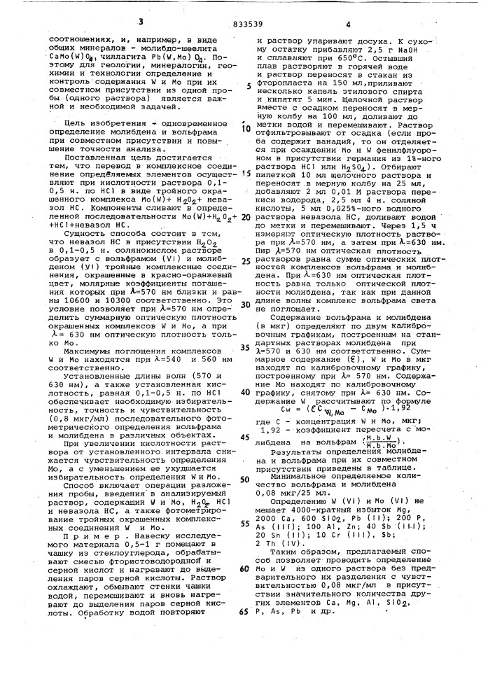 Способ фотометрического определения мо-либдена (патент 833539)