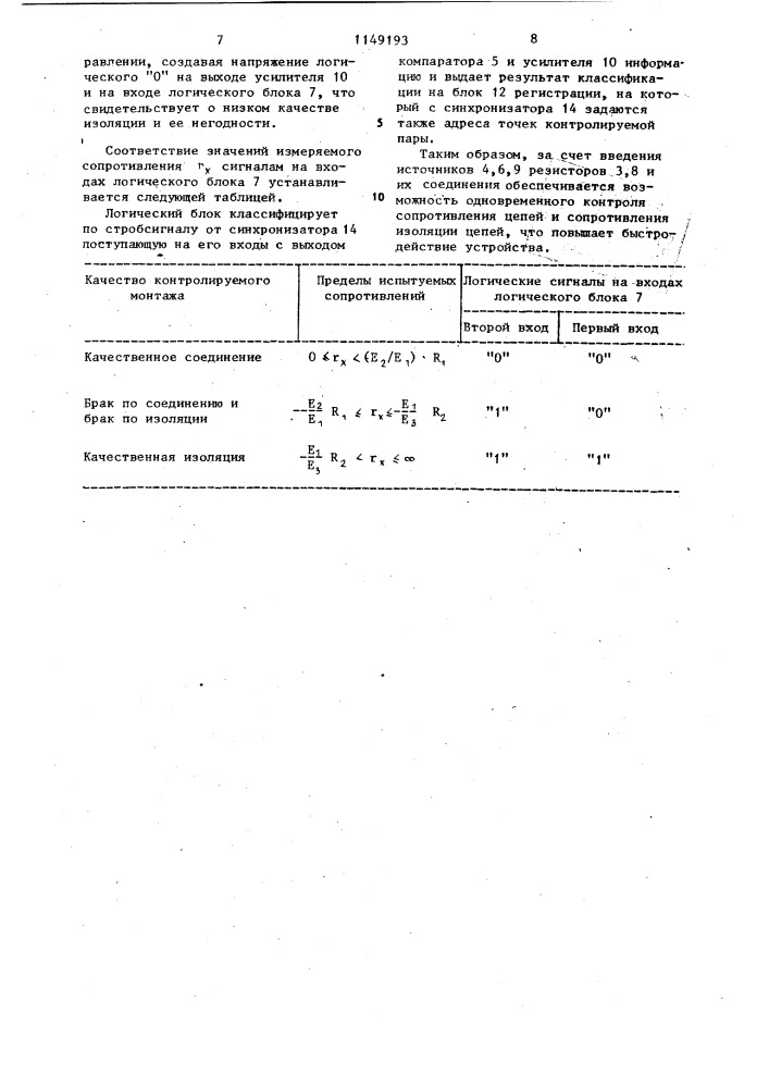 Устройство для контроля электрического монтажа (патент 1149193)