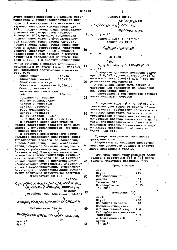 Электролит цинкования (патент 876798)