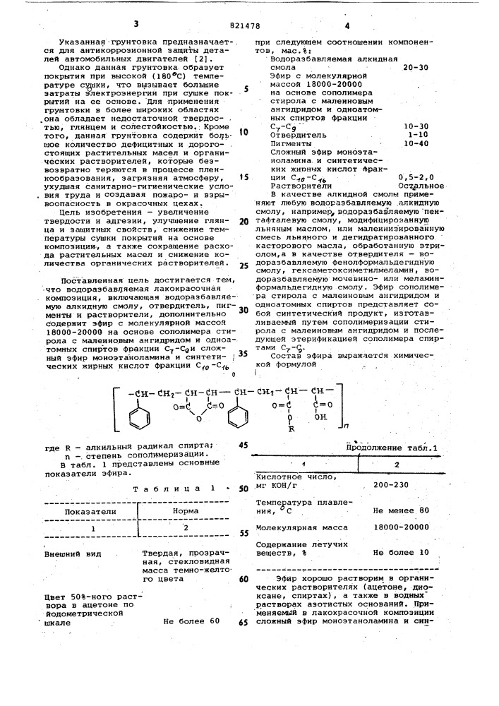 Водоразбавляемая лакокрасочнаякомпозиция (патент 821478)