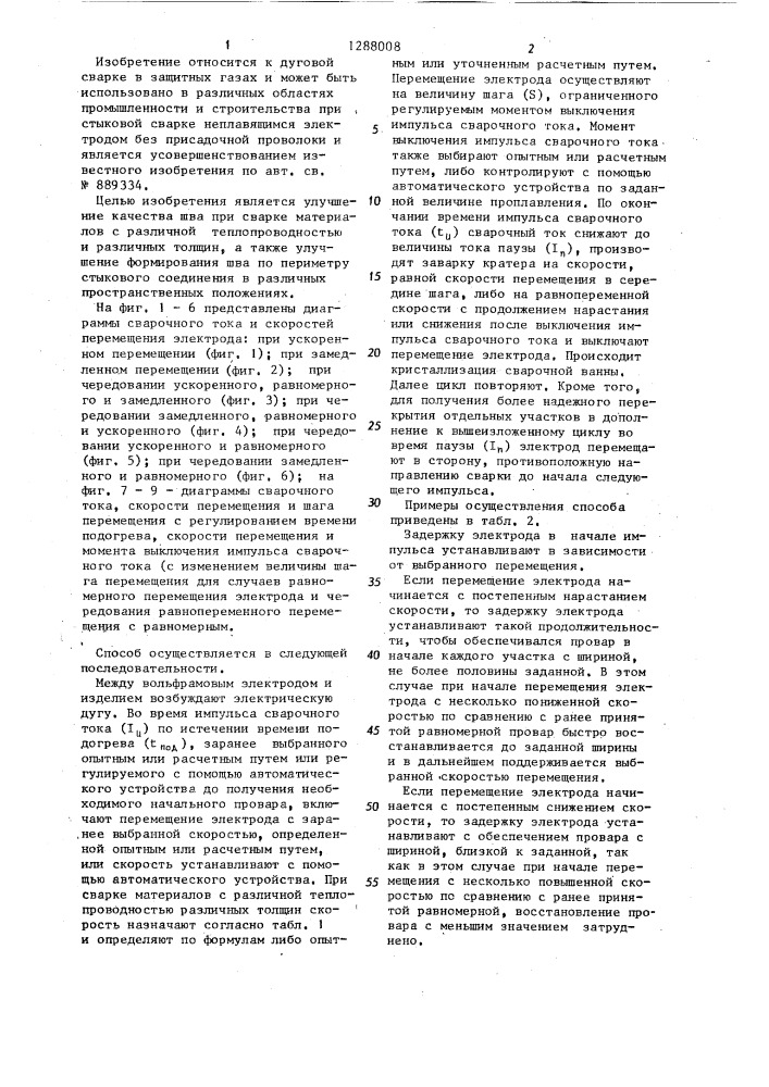 Способ импульсно-дуговой сварки неплавящимся электродом с шаговым перемещением (патент 1288008)