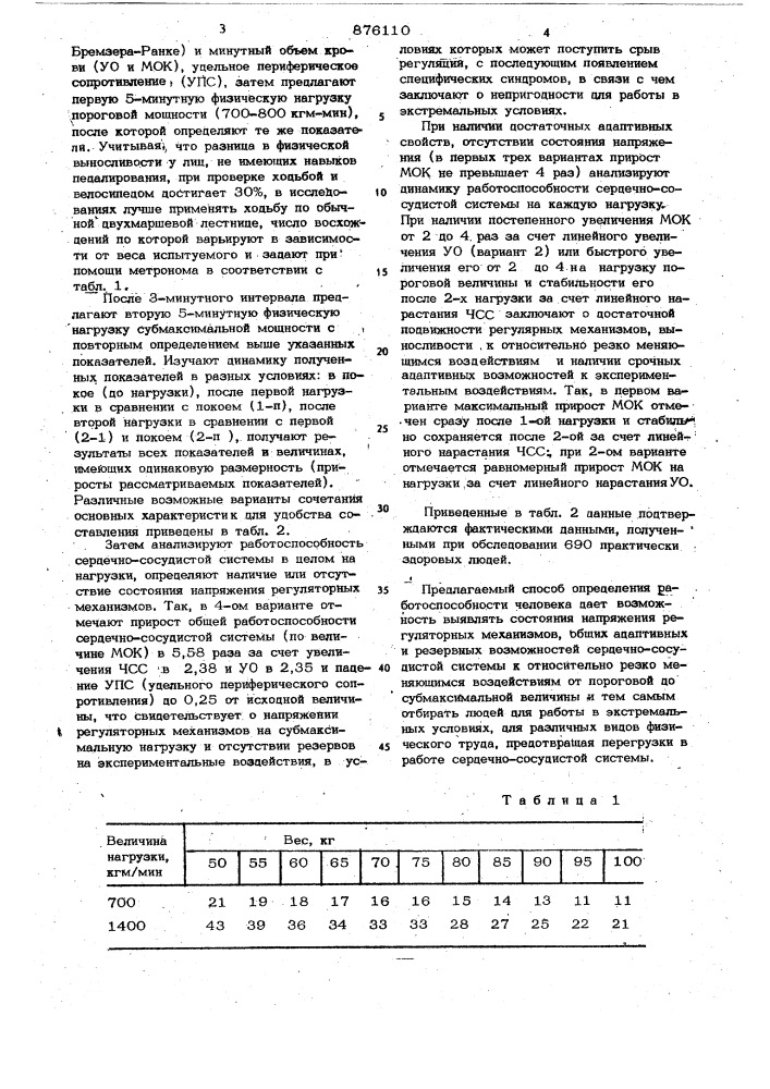 Способ определения работоспособности человека (патент 876110)