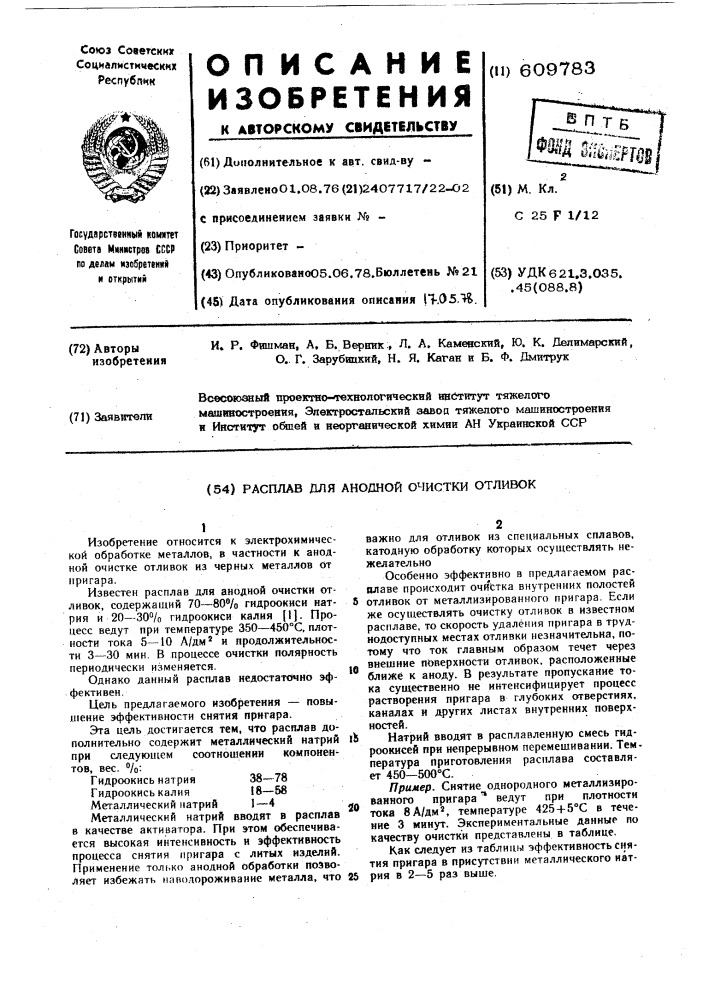 Раствор для анодной очистки отливок (патент 609783)