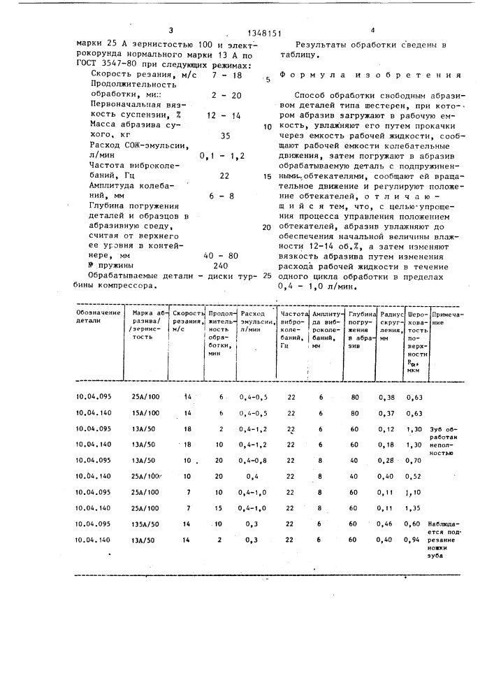 Способ обработки свободным абразивом деталей типа шестерен (патент 1348151)