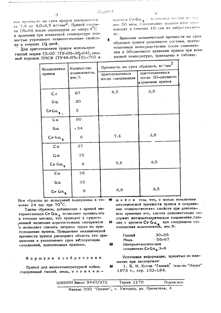 Припой для низкотемпературной пайки (патент 522024)