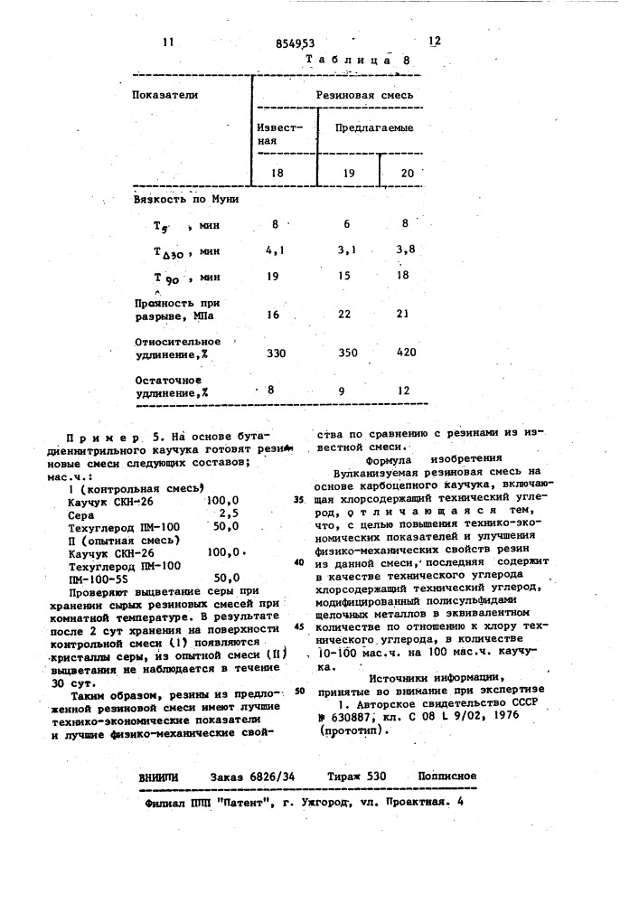 Вулканизуемая резиновая смесь на основе карбоцепного каучука (патент 854953)