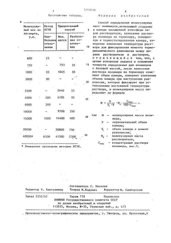Способ определения молекулярных масс полимеров (патент 1264036)