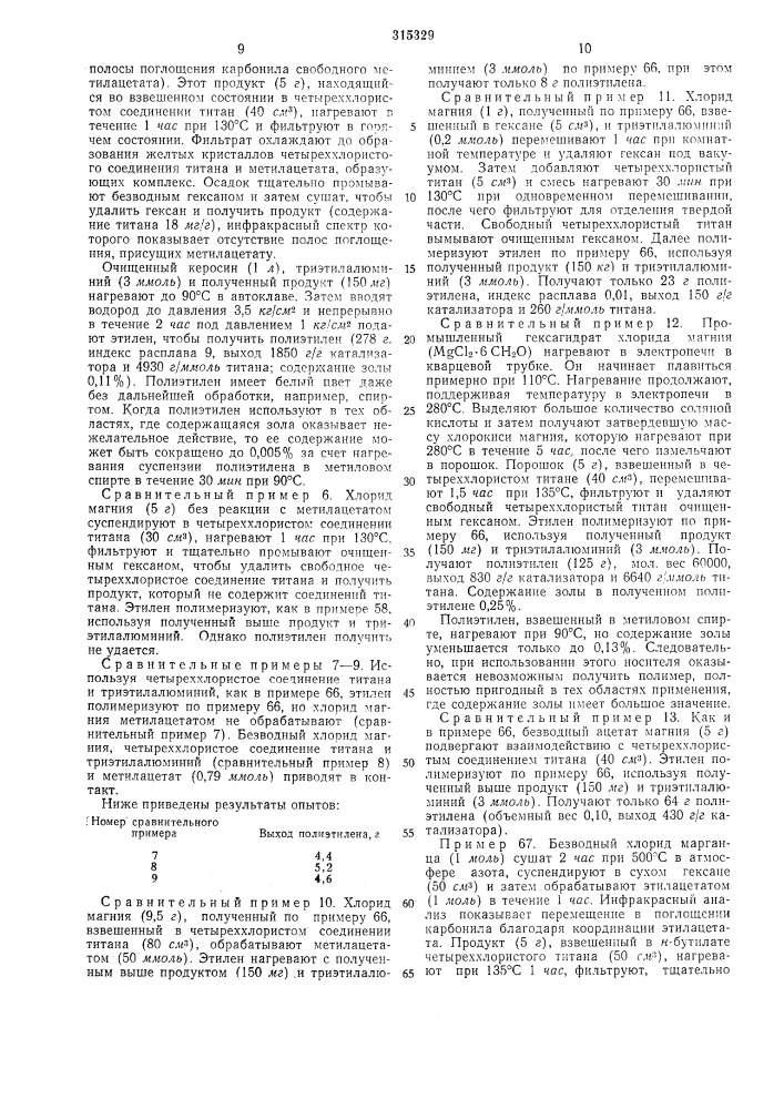 Способ приготовления катализатора для полимеризации олефинов (патент 315329)