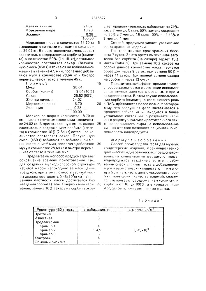 Способ производства теста для мучных кондитерских изделий (патент 1616572)