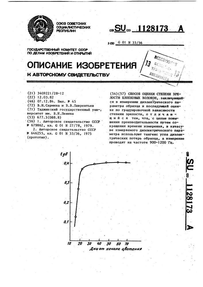 Способ оценки степени зрелости хлопковых волокон (патент 1128173)