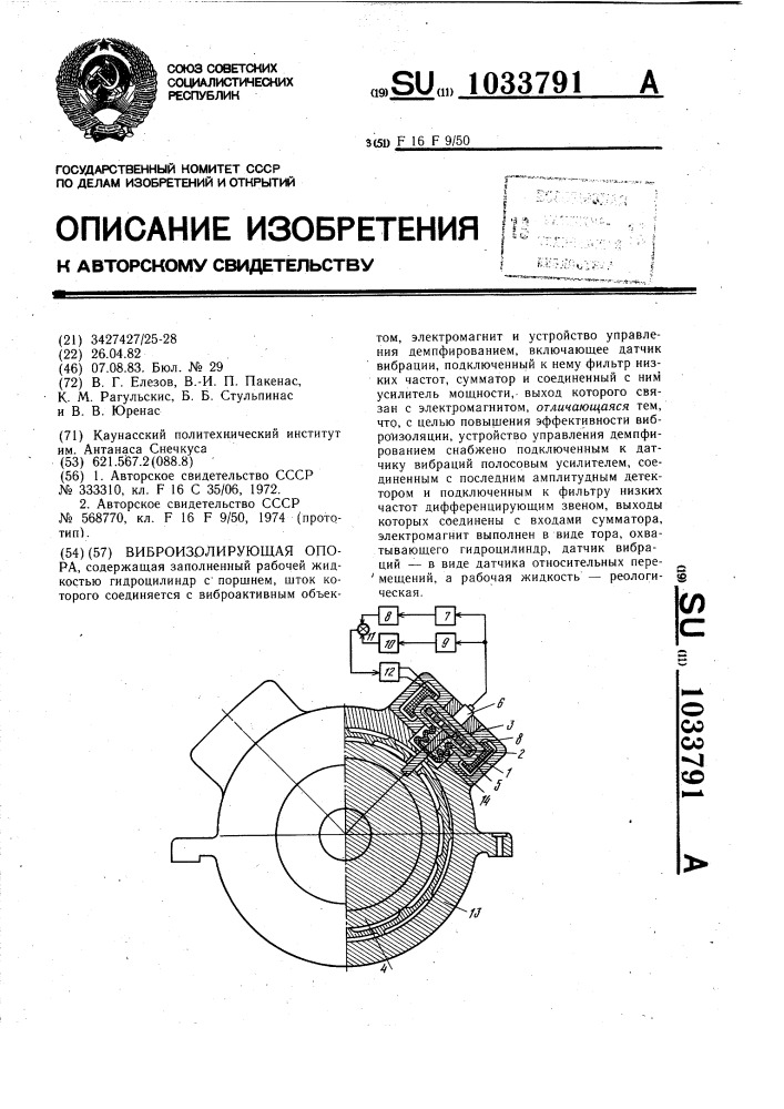 Виброизолирующая опора (патент 1033791)
