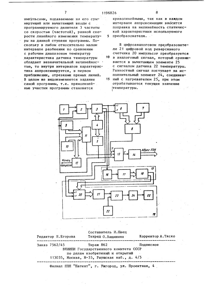 Устройство для программного регулирования температуры (патент 1196826)