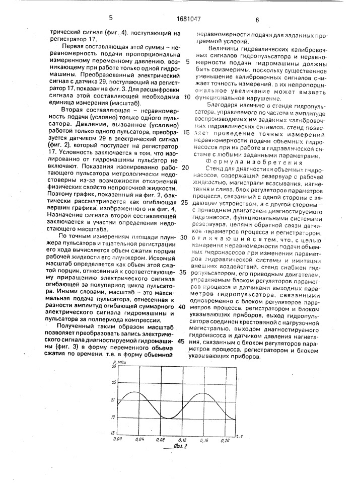 Стенд для диагностики объемных гидронасосов (патент 1681047)