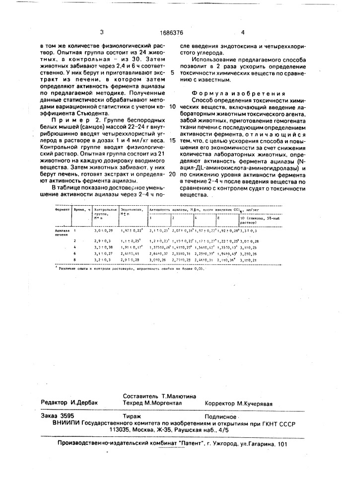 Способ определения токсичности химических веществ (патент 1686376)