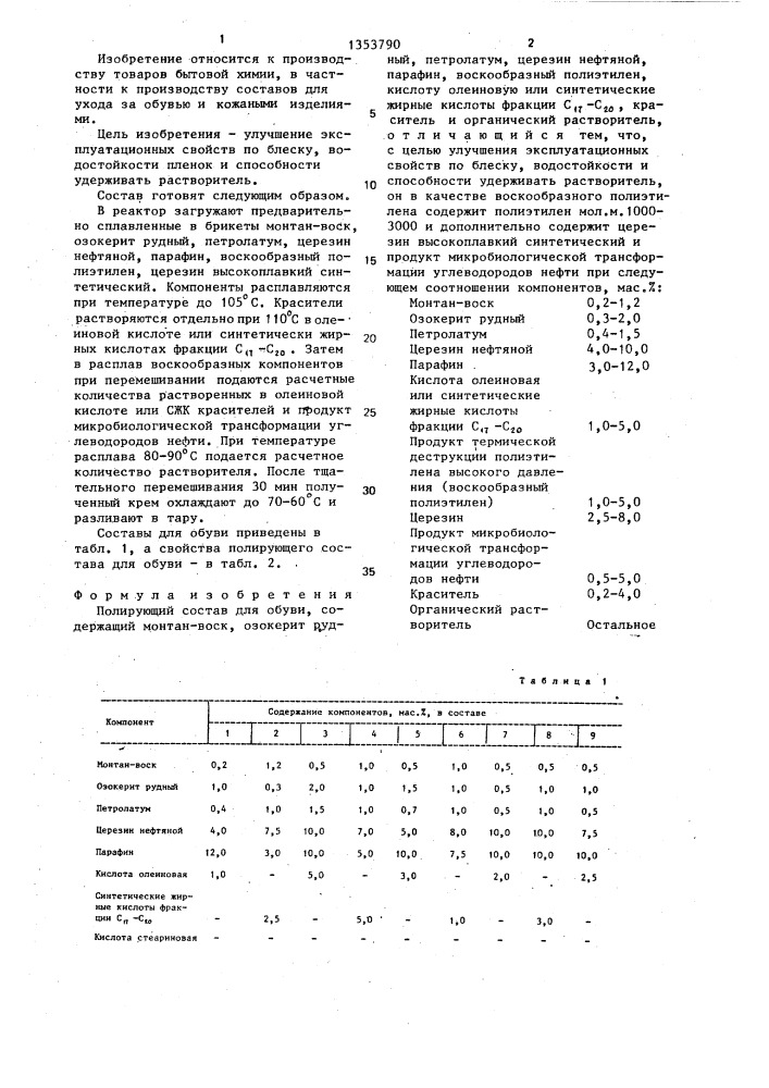 Полирующий состав для обуви (патент 1353790)