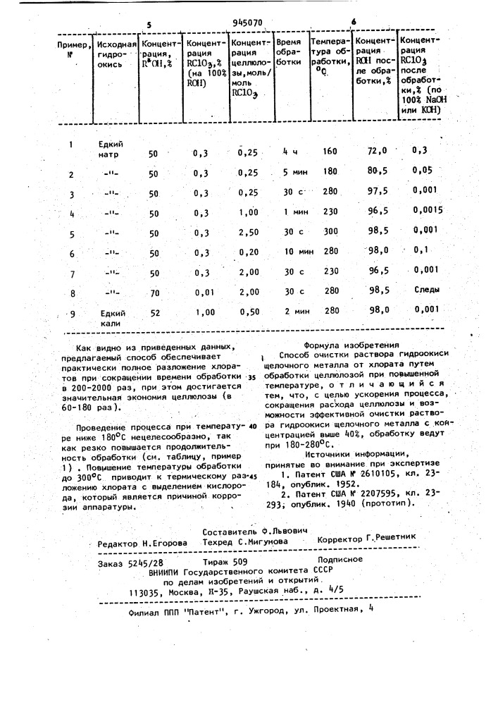 Способ очистки раствора гидроокиси щелочного металла от хлората (патент 945070)