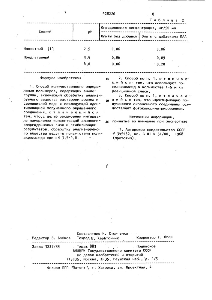 Способ количественного определения полимеров,содержащих аминогруппы (патент 928220)