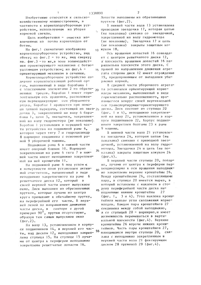 Корнеплодоуборочное устройство (патент 1338800)