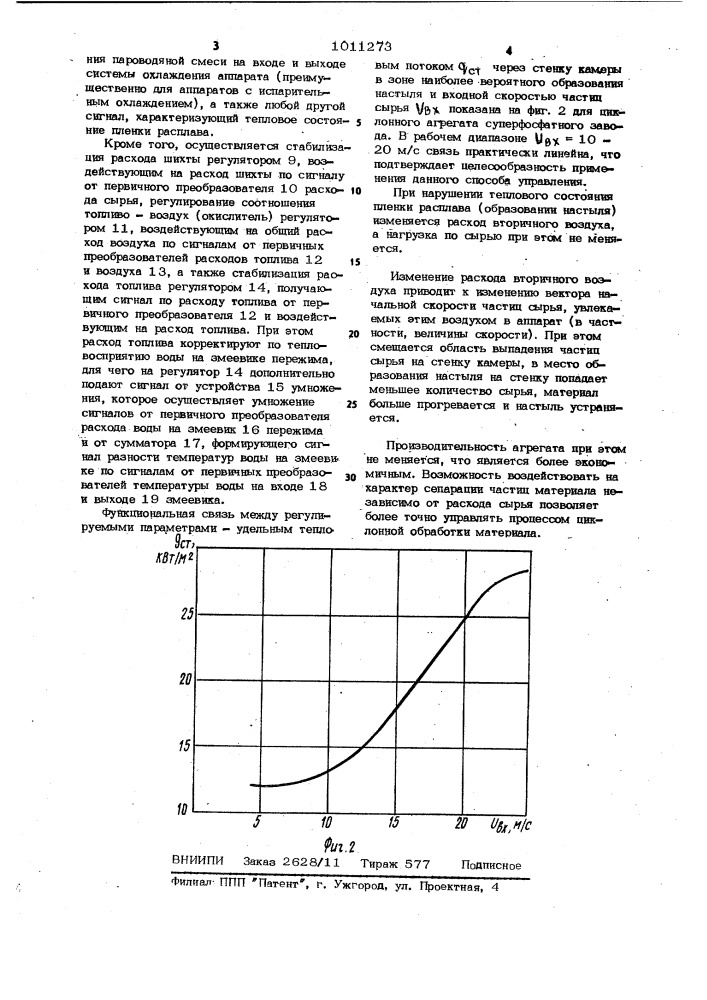 Способ автоматического управления аппаратом циклонного типа (патент 1011273)